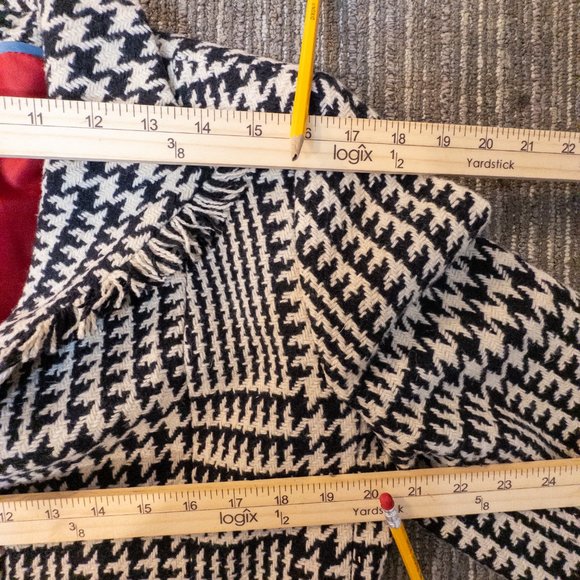 Harve Benard Womens Size Large Coat Black White Houndstooth Wool Blend Fringe - Picture 10 of 10